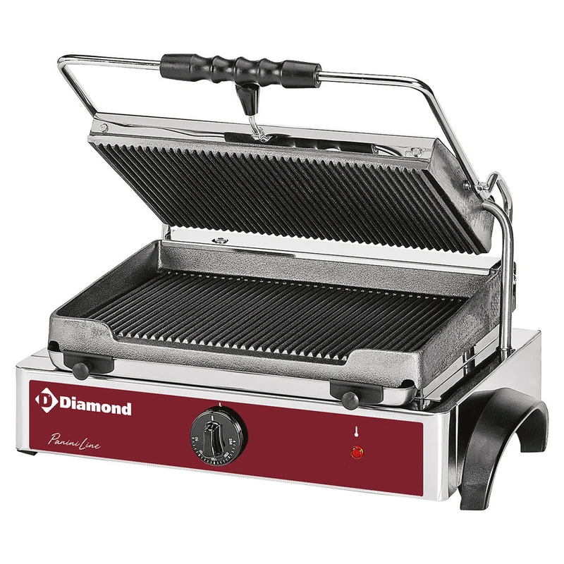 Grill panini élec moyen à plaque rainurée - 3 kW - Diamond