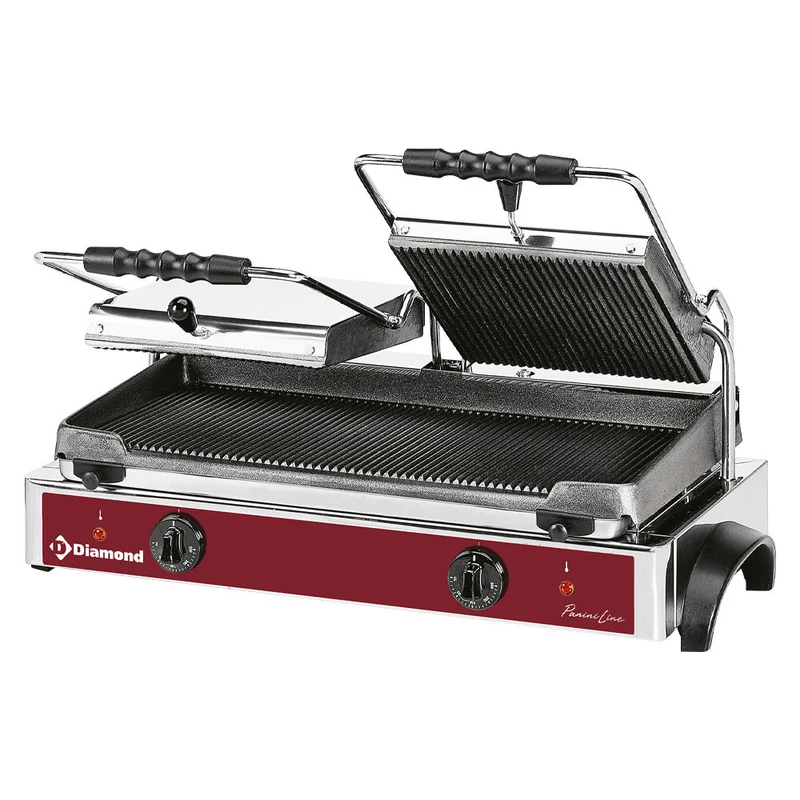 Grill panini élec double - plaque rainurée - 3,6 kW - Diamond