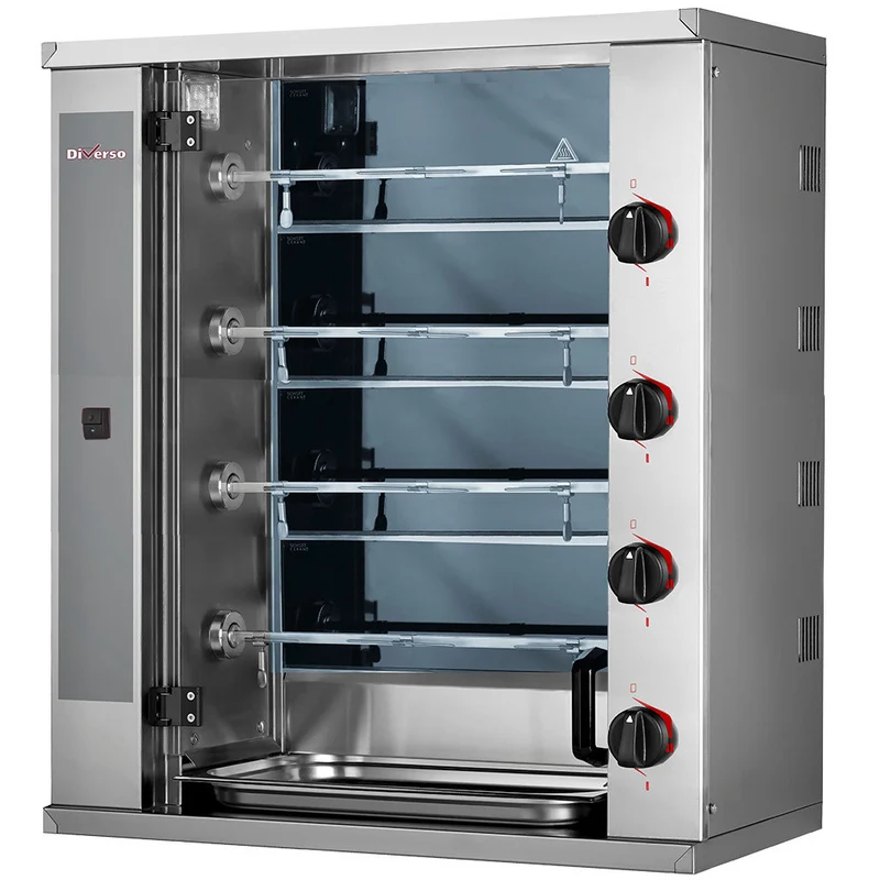 Rôtissoire à poulets vitrocéramique, 4 broches (12 poulets) Petit - Diverso - 8,8 kW - Diamond