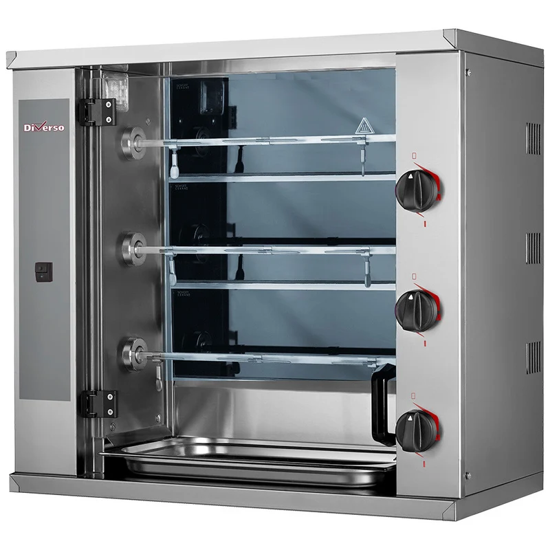 Rôtissoire à poulets vitrocéramique, 3 broches (9 poulets) Petit - Diverso - 6,6 kW - Diamond