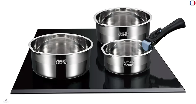 Lot de 3 casseroles inox antiadhésif manche amovible Arthur Martin - Tous feux dont induction