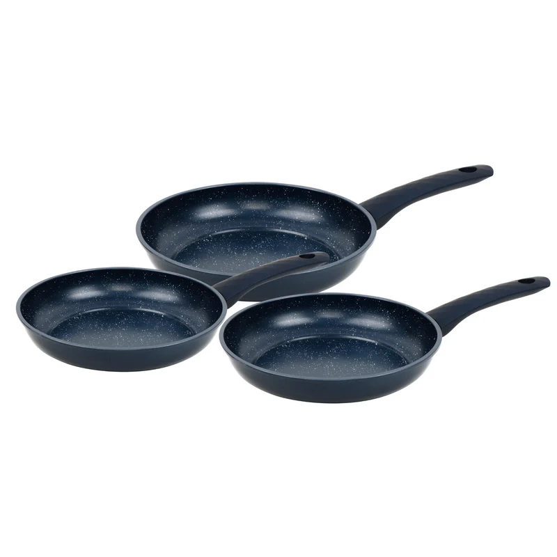 Ensemble de poêles à frire frogées revêtement en marbre Bleu 3 pièces tous feux