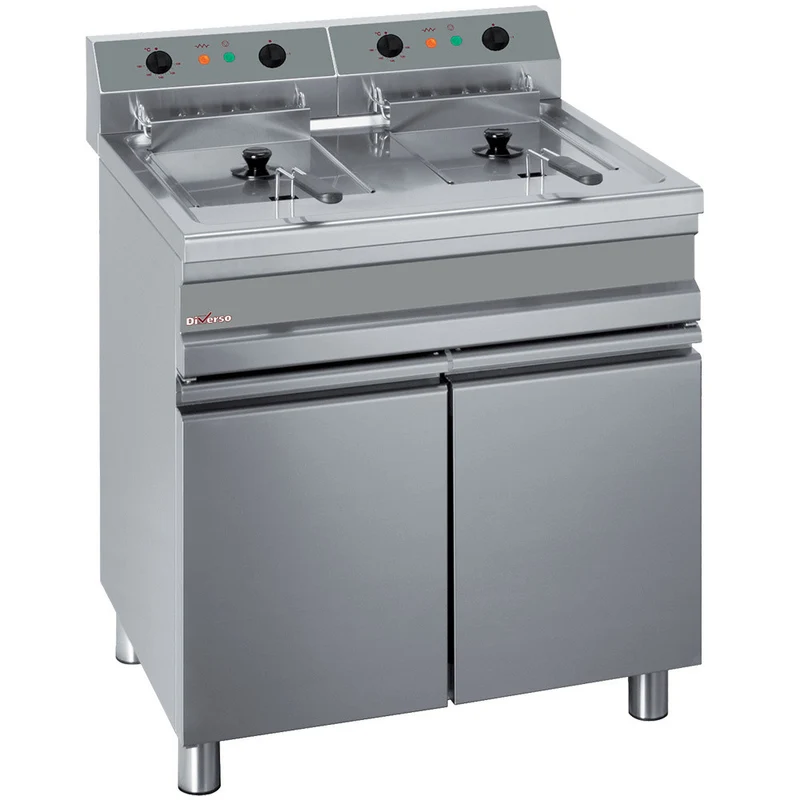 Friteuse électrique 2 cuves de 14 litres sur armoire - Diverso - 18 kW - Diamond
