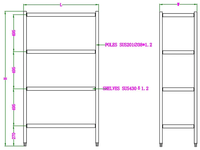 Étagère démontable 4 niveaux 1500x500x1800 inox 50 L - Rayonnage de chambre froide - Combisteel