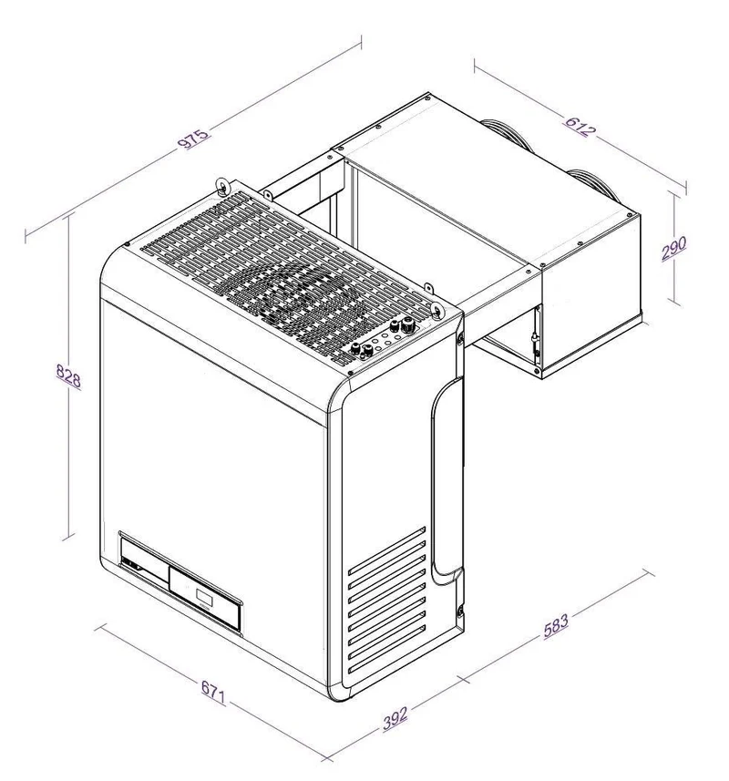 Moteur de refroidissement type positif 21-36,7 m3 671x975x828 mm 21 L 1.2 kW - Combisteel