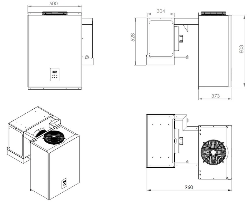 Unité de refroidissement type positif 13.1 - 18 m3 600x960x803 mm 13.1 L 0.98 kW - Combisteel