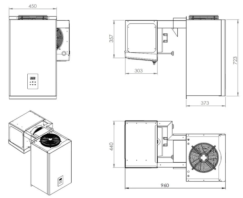 Unité de refroidissement type positif 6.6-9 m3 450x960x723 mm 6.6 L 0.78 kW - Combisteel