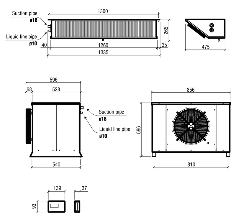 Unité refroidissement split type négatif 9.41-18.52 m3 856x596x586 mm 9.41 L 2.72 kW - Groupe positif - Combisteel
