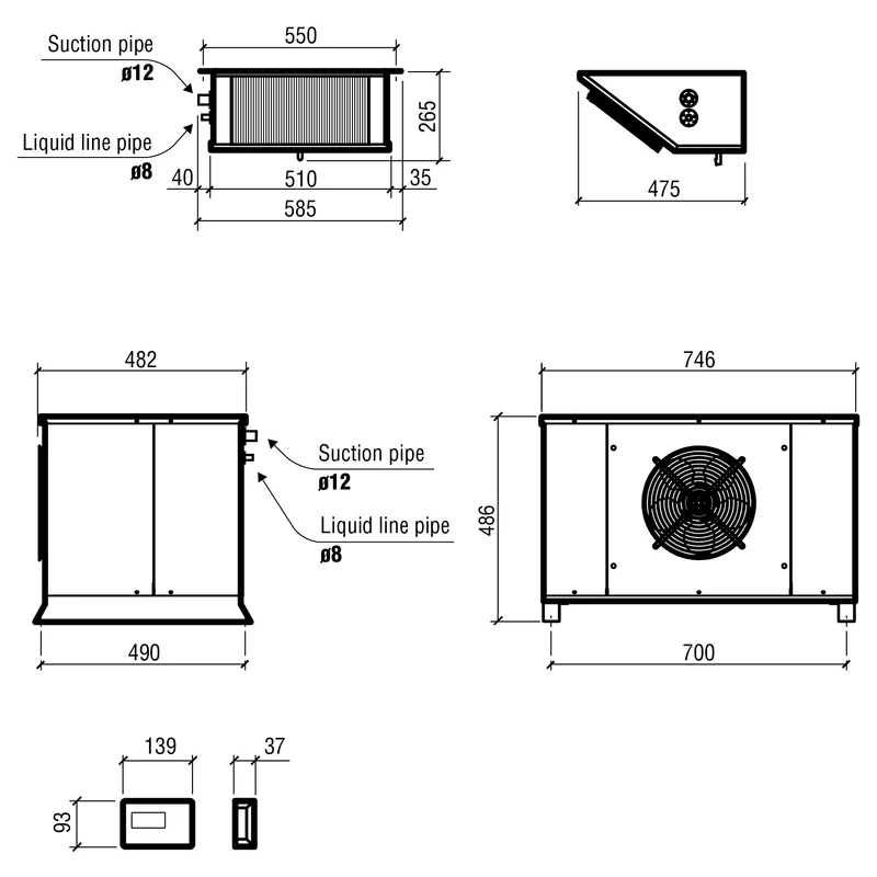 Unité refroidissement split type positif 5.59-15.43 m3 746x482x486 mm 5.59 L 0.74 kW - Combisteel