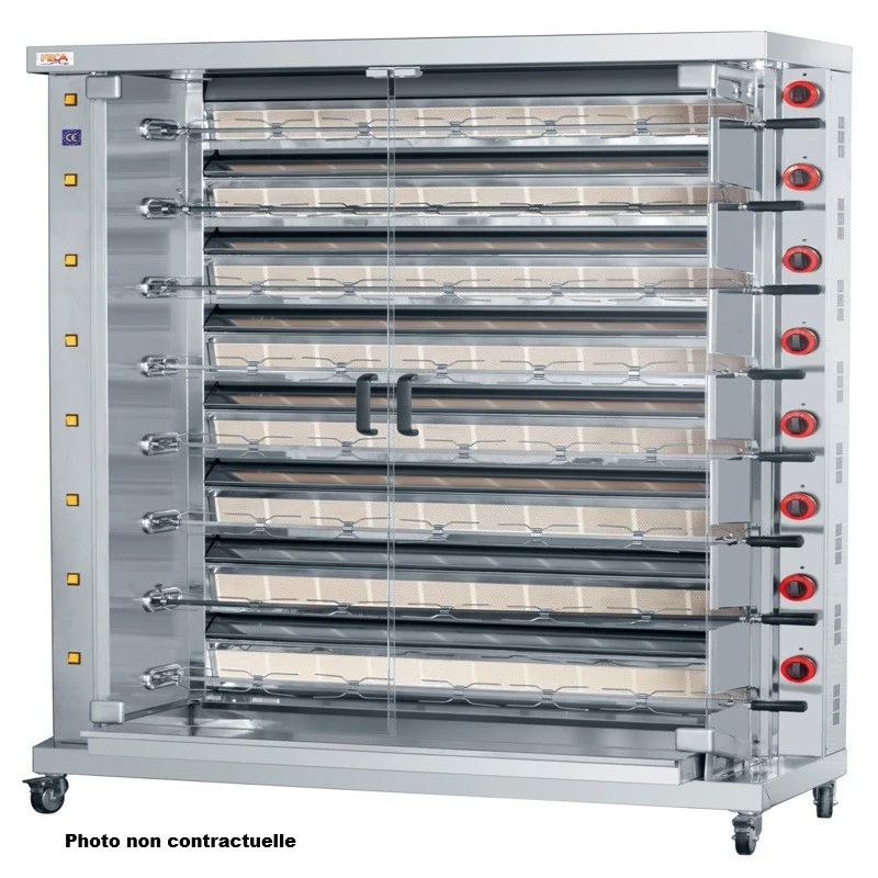 Rôtissoire gaz infrarouge 48 poulets - 6 broches - 60 000 Kcal/h - Indesxl 6 42 L 60 W - Feca