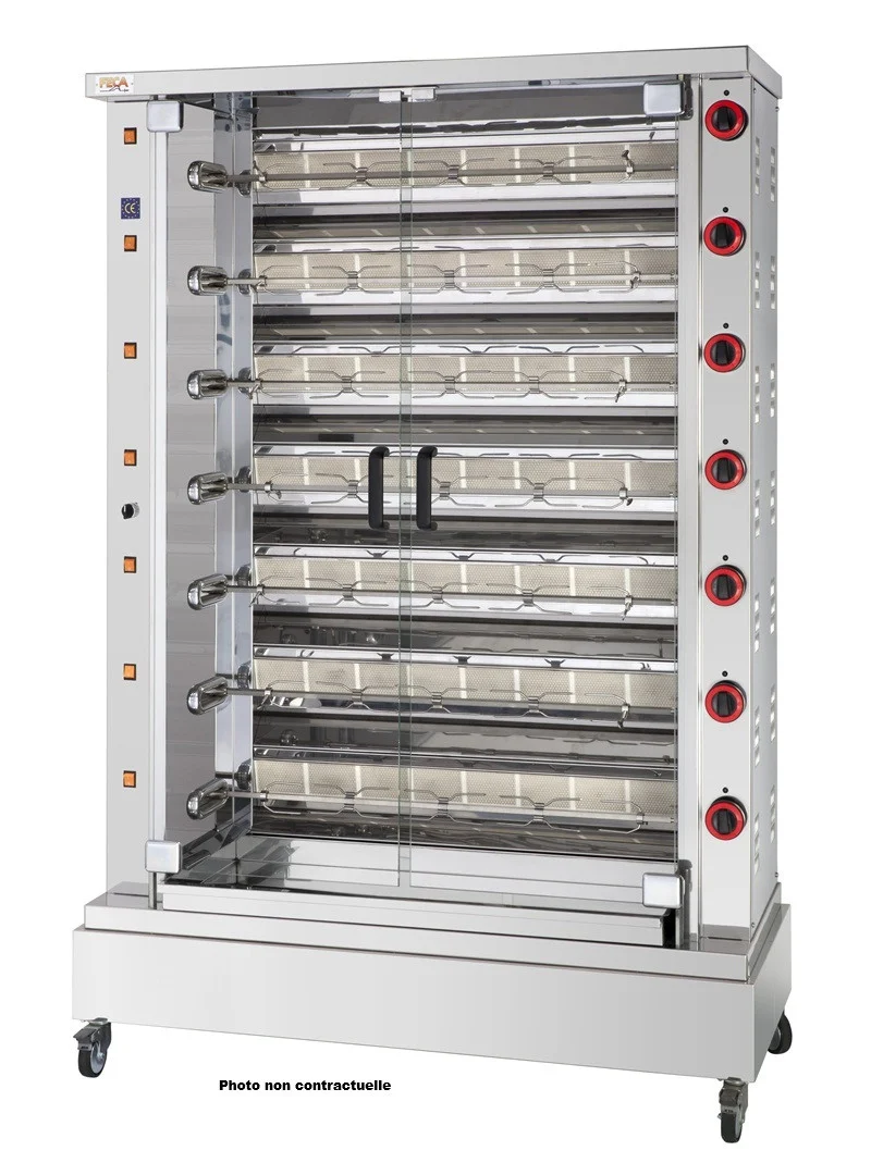 Rôtissoire gaz infrarouge - 48 poulets - 8 broches - 53 000 Kcal/h - Desin 8 48 L 53 W - Feca