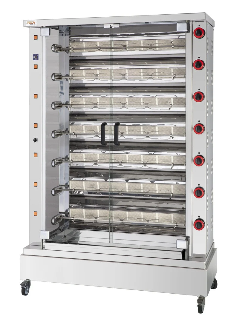 Rôtissoire gaz infrarouge - 42 poulets - 7 broches - 46 000 Kcal/h - Desin 7 42 L 46 W - Feca
