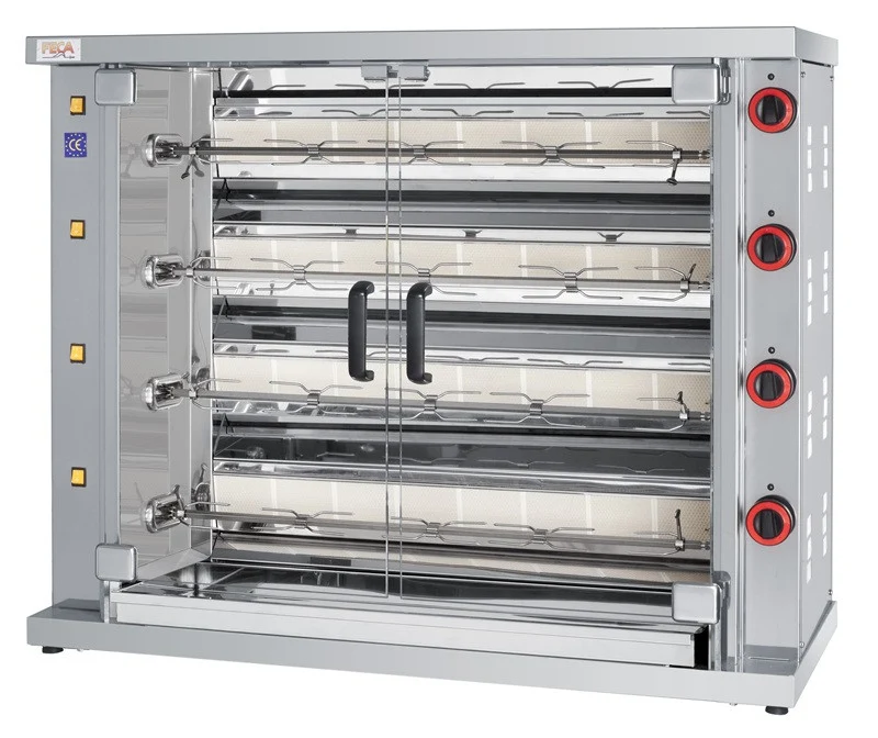 Rôtissoire gaz infrarouge - 24 poulets - 4 broches - Industrielle - Desin 4 24 L 26 kW - Feca