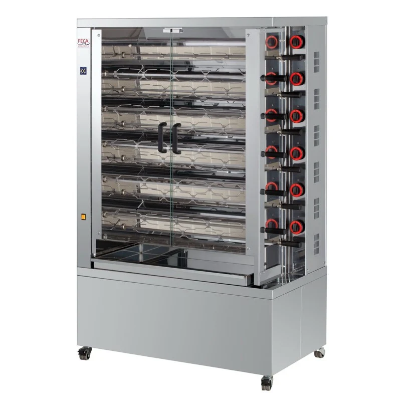 Rôtissoire gaz 66 poulets - 11 broches - 40 000 Kcal/h - 11 Doble EKO 55 L 40 W - Feca
