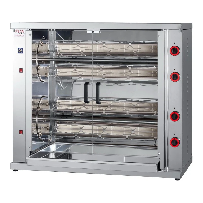 Rôtissoire gaz 48 poulets - 8 broches - 26 000 Kcal/h - M2 40 L 26 kW - Feca