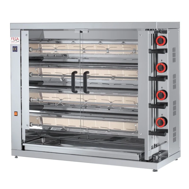 Rôtissoire gaz 24 poulets - 4 broches - 26 000 Kcal/h - 420 EKO 20 L 26 kW - Feca