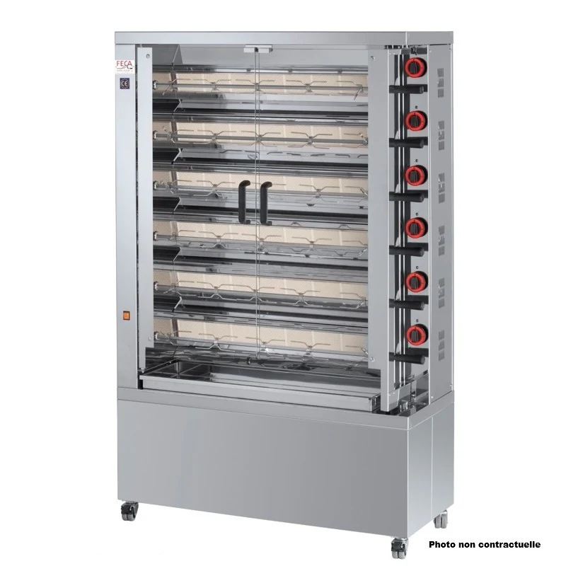 Rôtissoire vitrocéramique 36 poulets - 6 broches - 630 EKO-V 30 L 25.2 kW - Feca