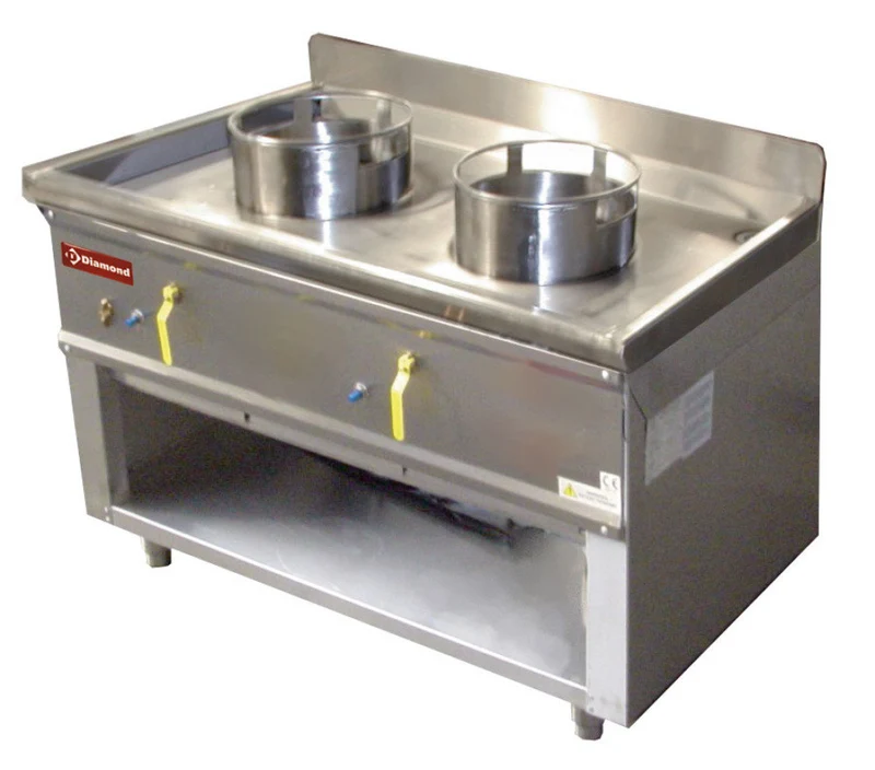 Fourneau wok gaz 2 brûleurs Ø 290 mm sur meuble - 21,44 kW - Inox - Diamond