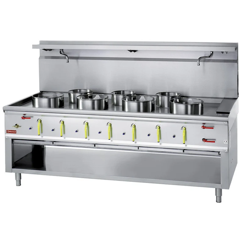 Fourneau wok 7 brûleurs - rideau d'eau - inox - 21,44 kW - Diamond