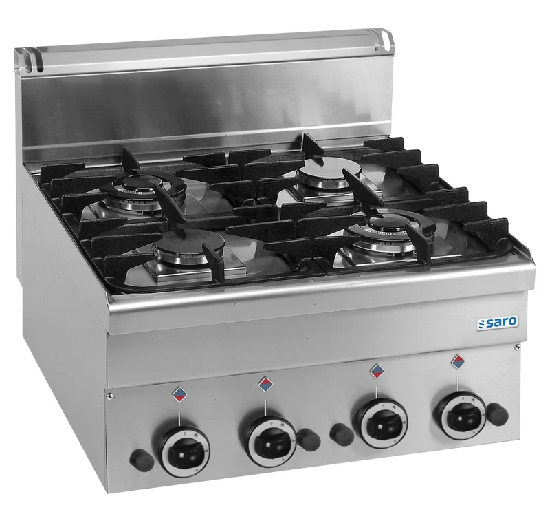 Cuisinière à gaz - 4 brûleurs - 11,7 kW - Table - Allumage Piezo inox 1200x700x597 mm - Réchaud gaz - Saro