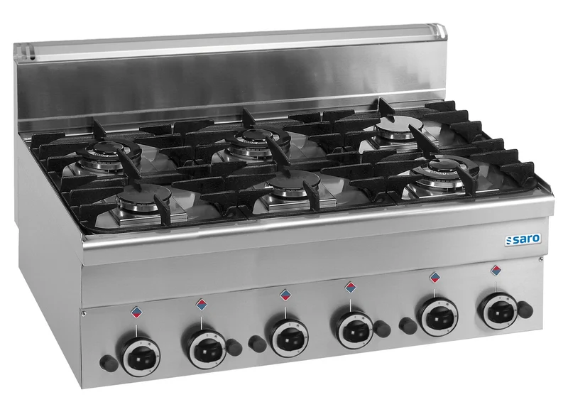Cuisinière à gaz - 6 feux - 17,55 kW - Table - Allumage Piezo inox 330x380x650 mm - Réchaud gaz - Saro