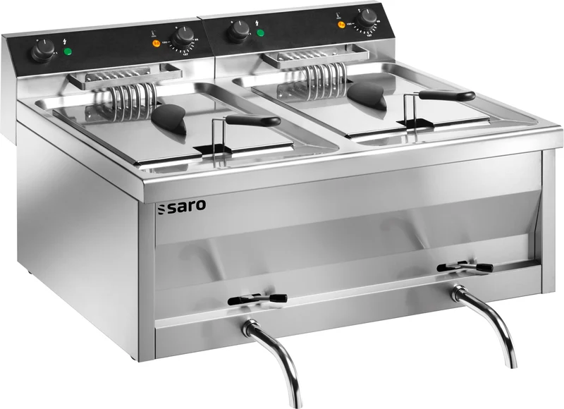 Friteuse double - 2x12L - Température 0/+180°C - Cuves amovibles - Robinet vidange 2 kW - Saro
