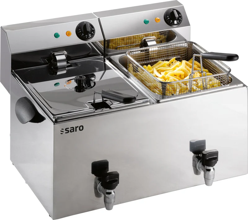 Friteuse double - 2x8L - Température 0/+180°C - Cuves amovibles - Robinet vidange - Saro