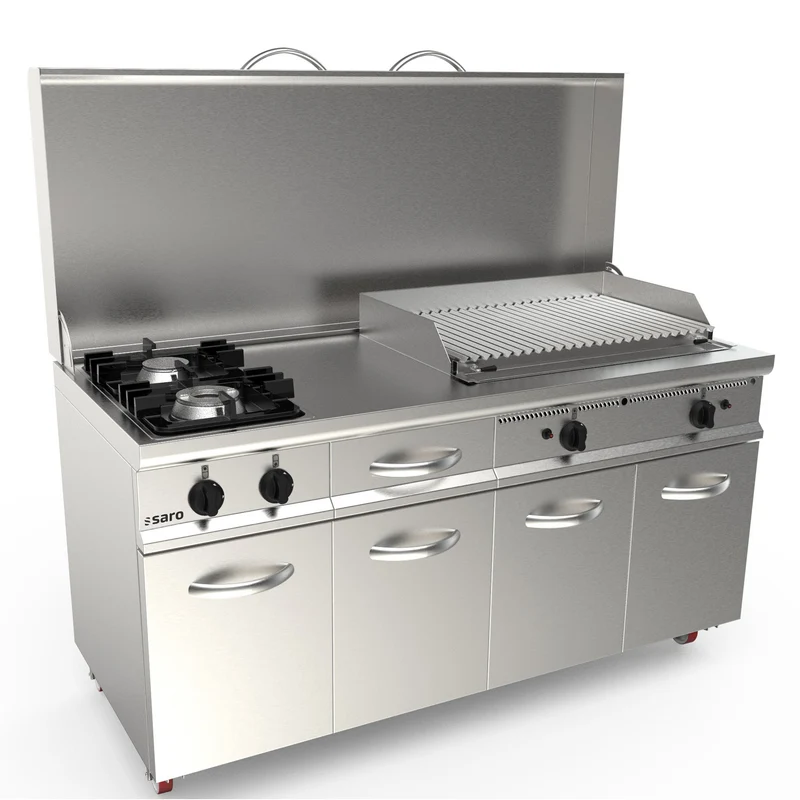 Îlot de cuisine mobile - 2 brûleurs - Grill pierre de lave - 28 kW - Filchef - Fourneau électrique sur meuble - Saro