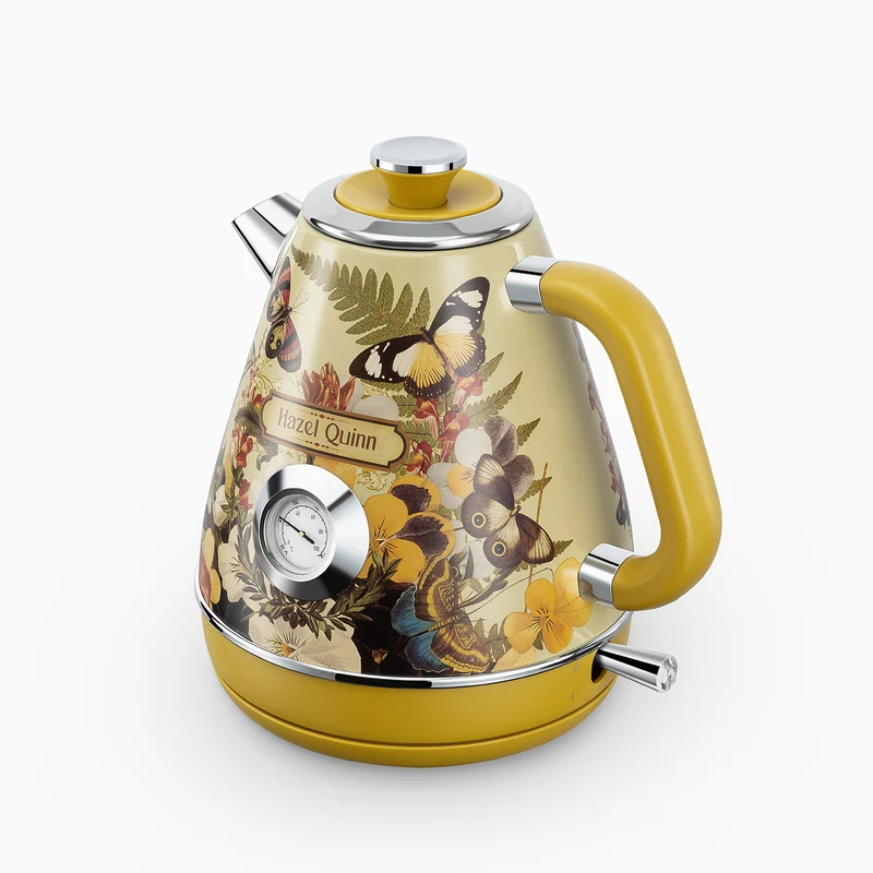 [Upbeat] Jointly-Designed Electric Kettle by Eduardo Recife, with Food Grade 304 Stainless Steel, Dial Thermometer, 1.7 L, Artworks Pasted by Hand