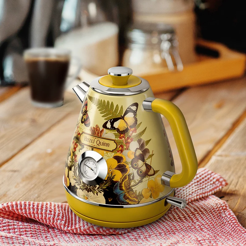 [Upbeat] Jointly-Designed Electric Kettle by Eduardo Recife, with Food Grade 304 Stainless Steel, Dial Thermometer, 1.7 L, Artworks Pasted by Hand