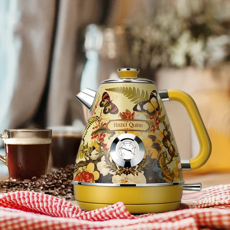 [Upbeat] Jointly-Designed Electric Kettle by Eduardo Recife, with Food Grade 304 Stainless Steel, Dial Thermometer, 1.7 L, Artworks Pasted by Hand