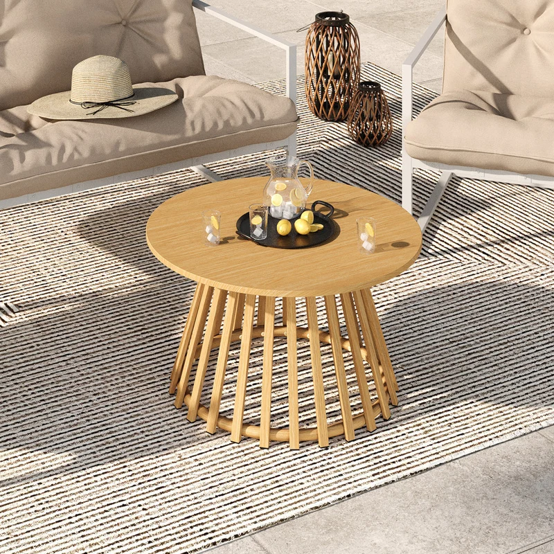 Table basse de jardin ronde Hortensia métal effet bois Ø70cm