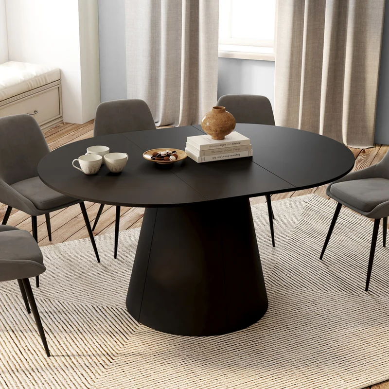 Table à manger ronde extensible Elvis noire Ø110-150cm