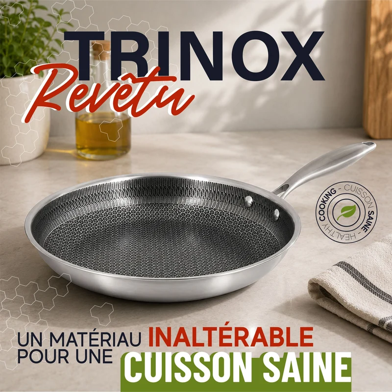 Poêle Trinox Ø28 cm en acier inoxydable avec revêtement antiadhésif sans PFAS
