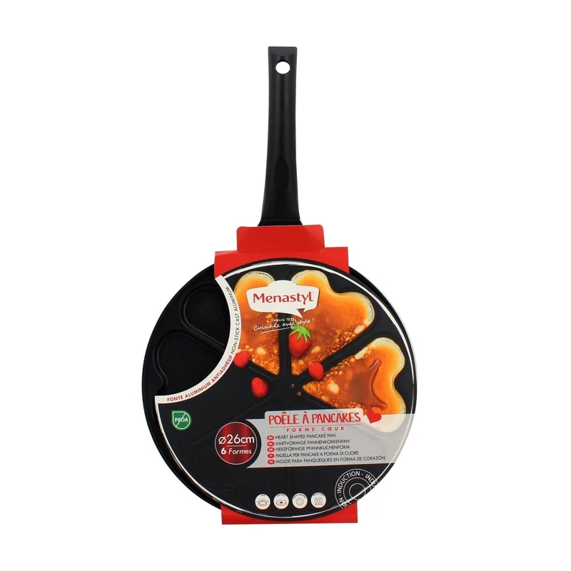 Poele à pancake en forme de cœur 26cm en aluminium 6 trous