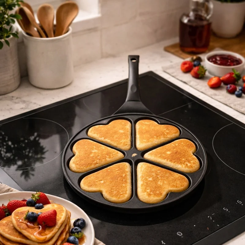 Poele à pancake en forme de cœur 26cm en aluminium 6 trous
