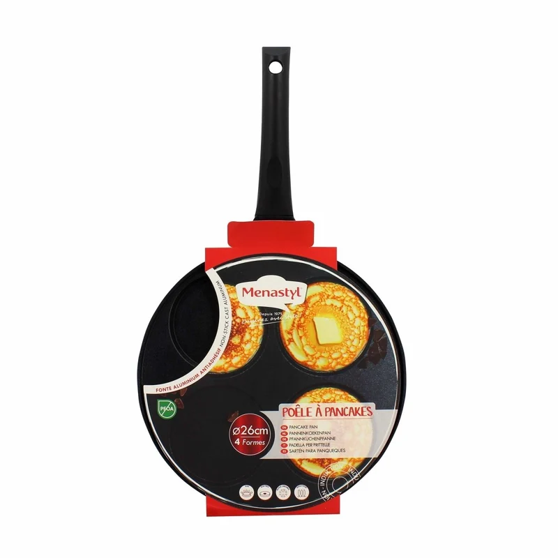 Poêle à pancake 26cm en aluminium 4 trous