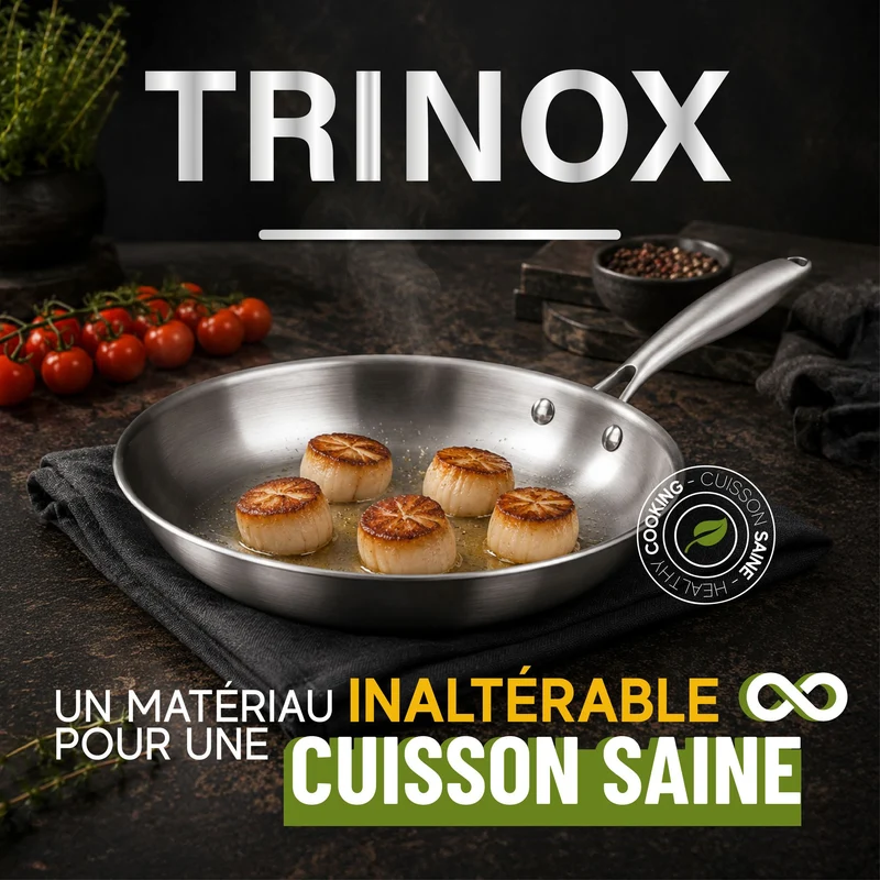 Set de 3 poêles Trinox en acier inoxydable triple couche