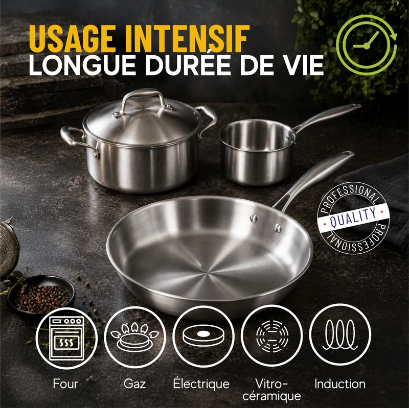 Set de 2 Poêles Trinox en acier inoxydable triple couche