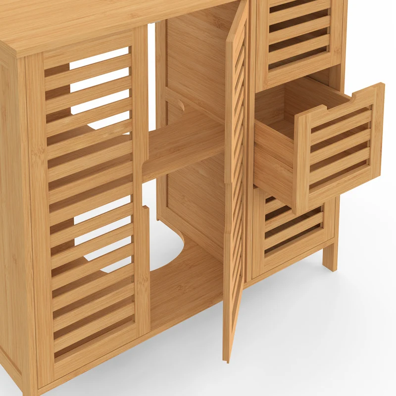 Meuble sous vasque Maya bambou placards et tiroirs