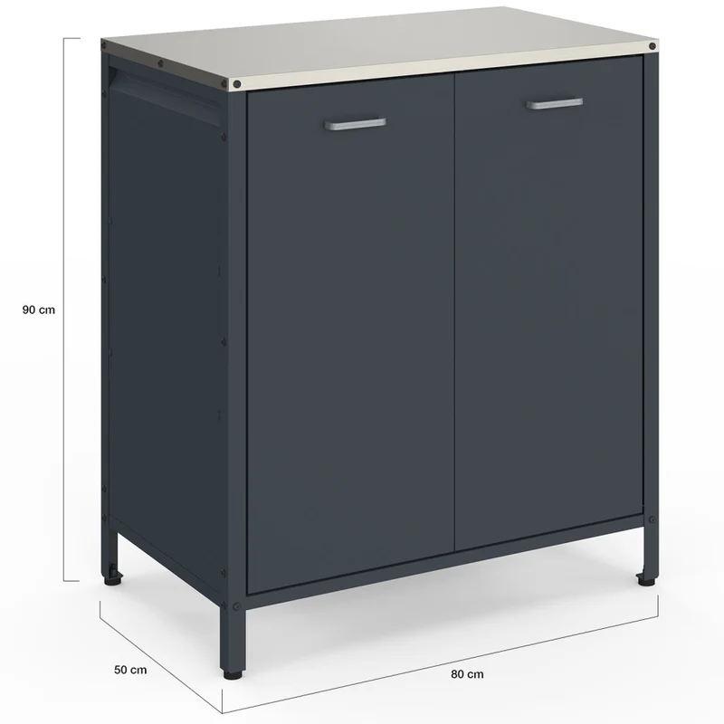 Meuble cuisine extérieure Alméria gris 2 portes + étagères