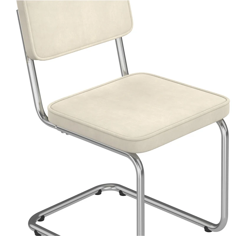 Chaises Naya en velours crème et pied métal cantilever - lot de 4