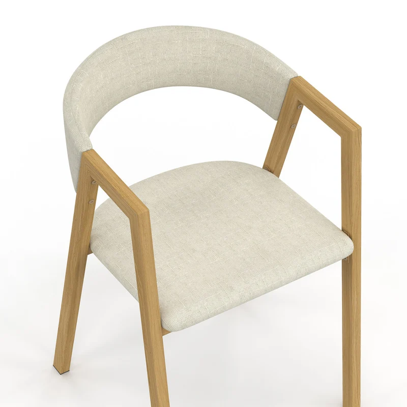 Chaises Enola avec accoudoirs tissu beige pieds effet bois - lot de 4