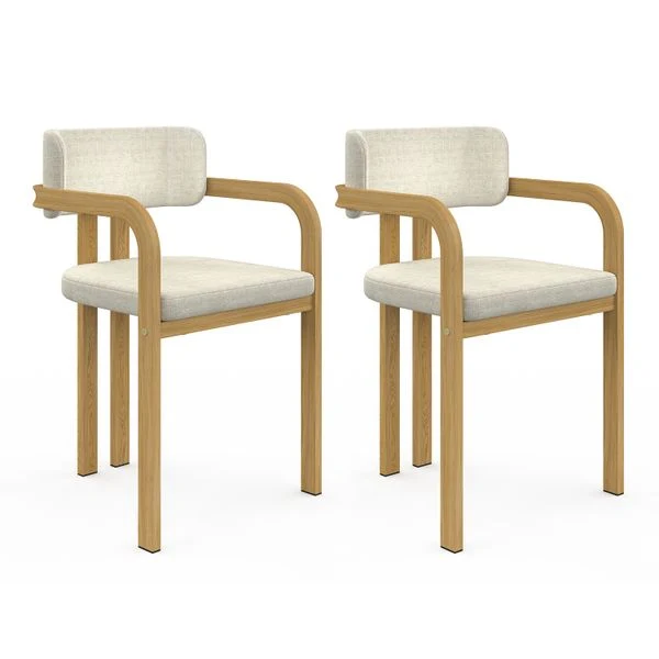 Chaises Elsa avec accoudoirs tissu beige pieds effet bois - lot de 2