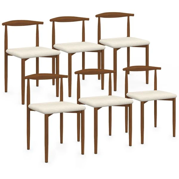 Chaises Adam tissu beige pieds effet bois noyer - lot de 6