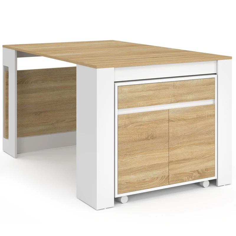 Buffet extensible console Nora blanc effet hêtre 230cm