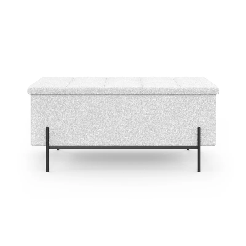 Banc coffre Loan en bouclette blanche et pieds noirs 76cm