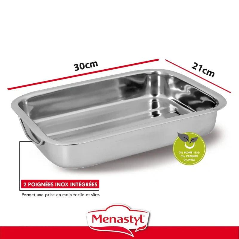 Plat à four Harry rectangulaire en acier inoxydable 30 x 21 cm