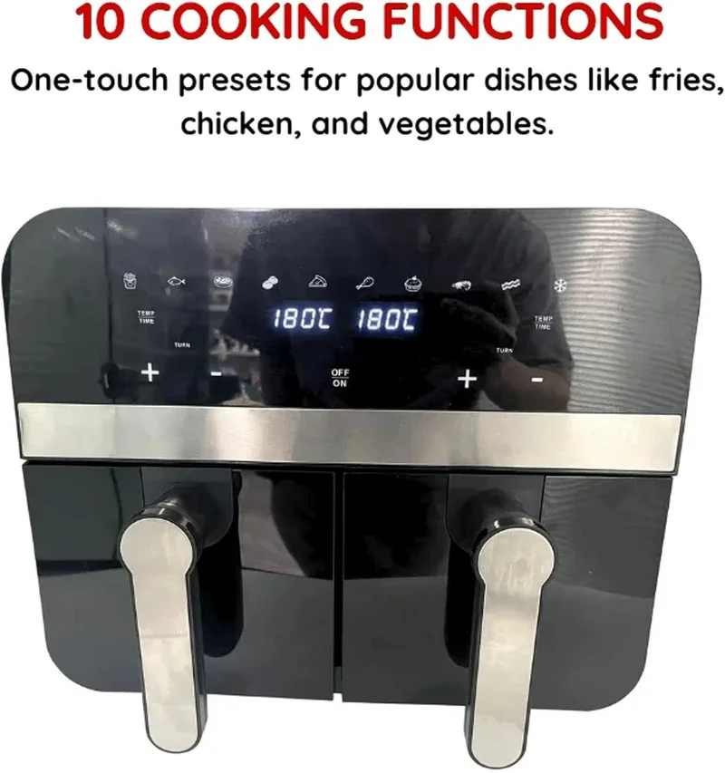 Friteuse à air numérique double panier Noire 2400W 9L
