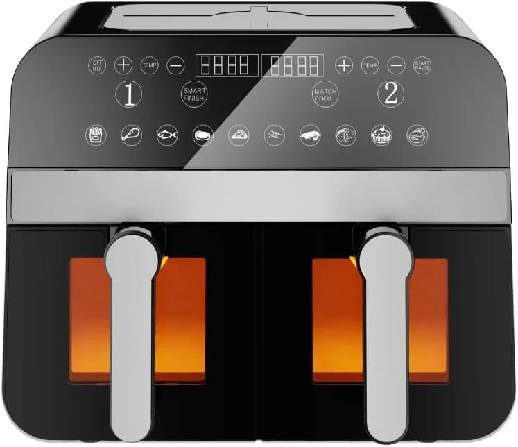 Friteuse à air numérique double panier Noire 2400W avec fenêtre 9L